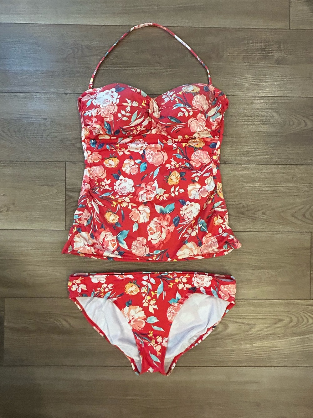 Lauren Ralph Lauren Floral Tankini Swimsuit Set Red Size 14